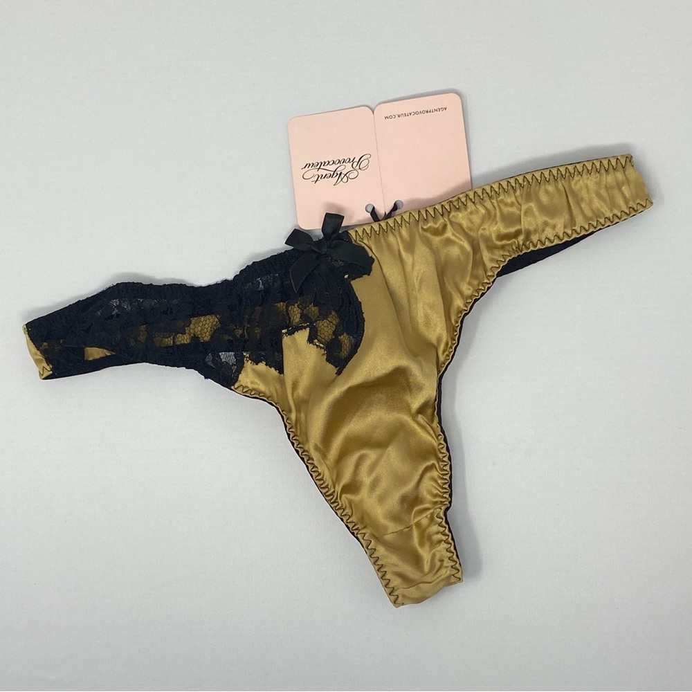 Agent Provocateur Nayeli SOIREE Gold Black Silk Thong NWT $335 *SALE*